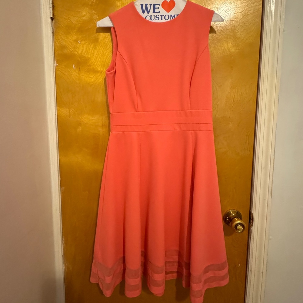 Calvin Klein Illusion Trim Fit and Flare Sleeveless Midi Dress Salmon Pink